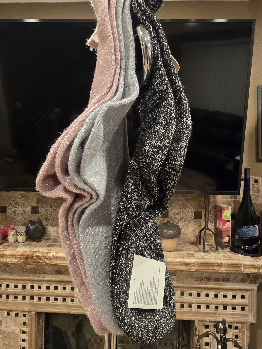 Free People Black, Silver And Pink Shimmer Knit Socks